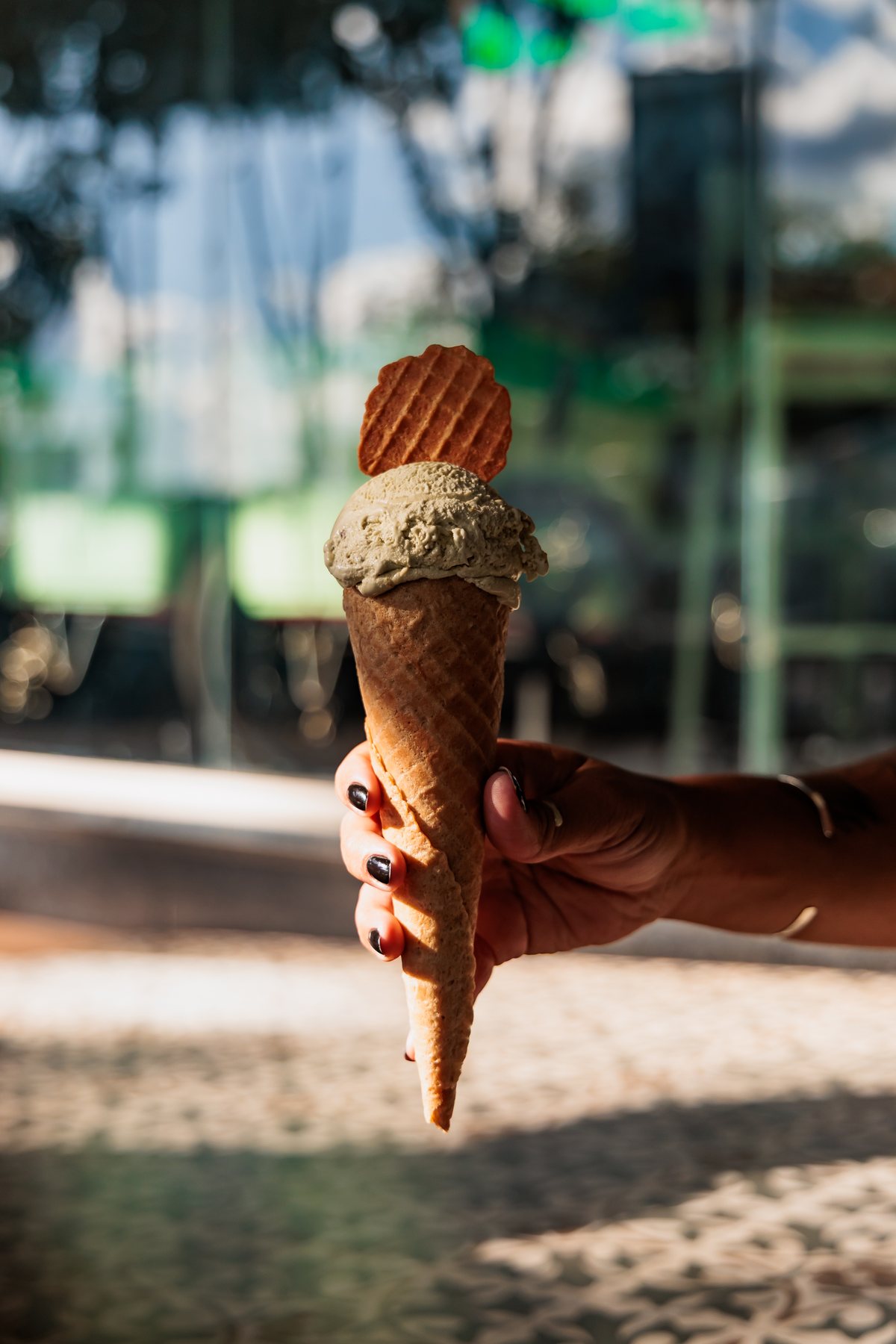 Casquinha de gelato de pistache da Crema di Latte